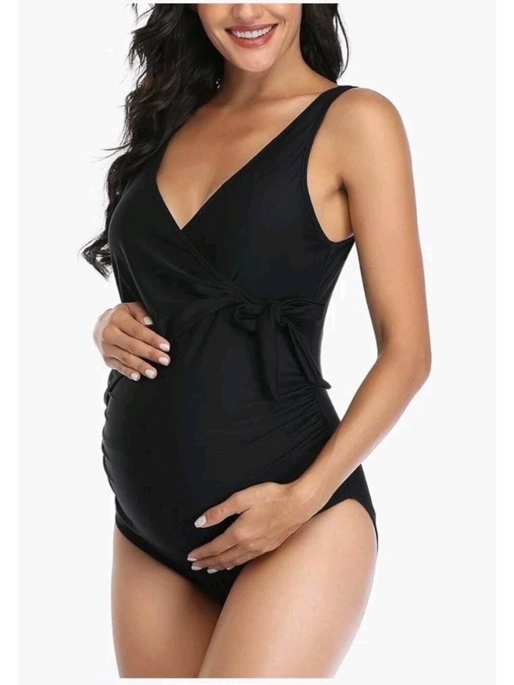 Summer Mae Maternity Swimsuit Women M Black One Piece Tie Front V Neck Pregnancy